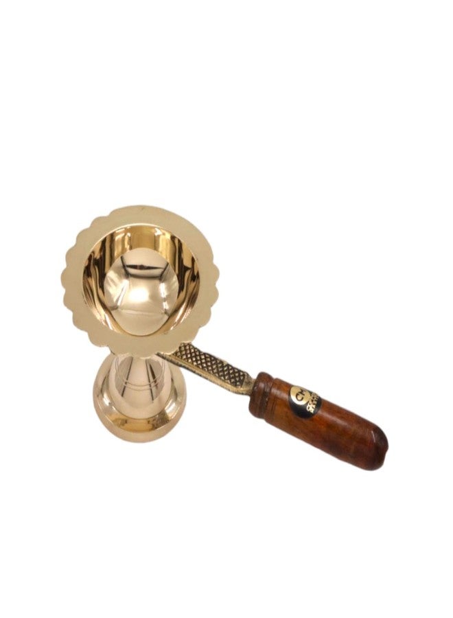Copper-Master Pure Brass Akhand Diya with Wooden Handle | Traditional Dhoop Diya & Puja Lamp for Aarti, Temple Prayer & Home Decor - Image 1